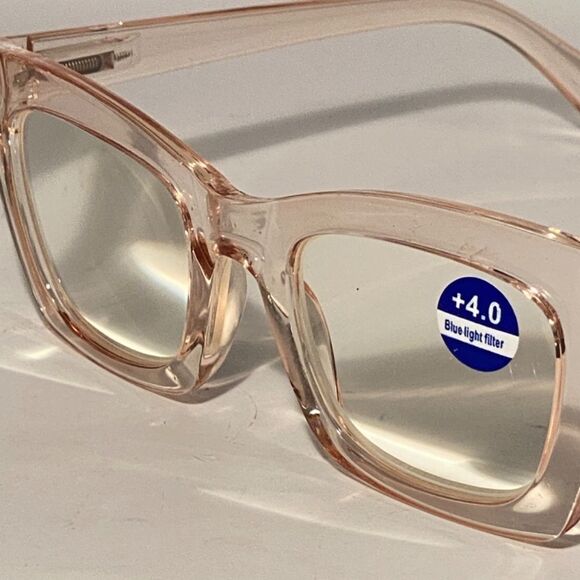1336 Gretchen Reading Glasses 4.0 Square Clear Pink Frames NWT - Picture 8 of 9